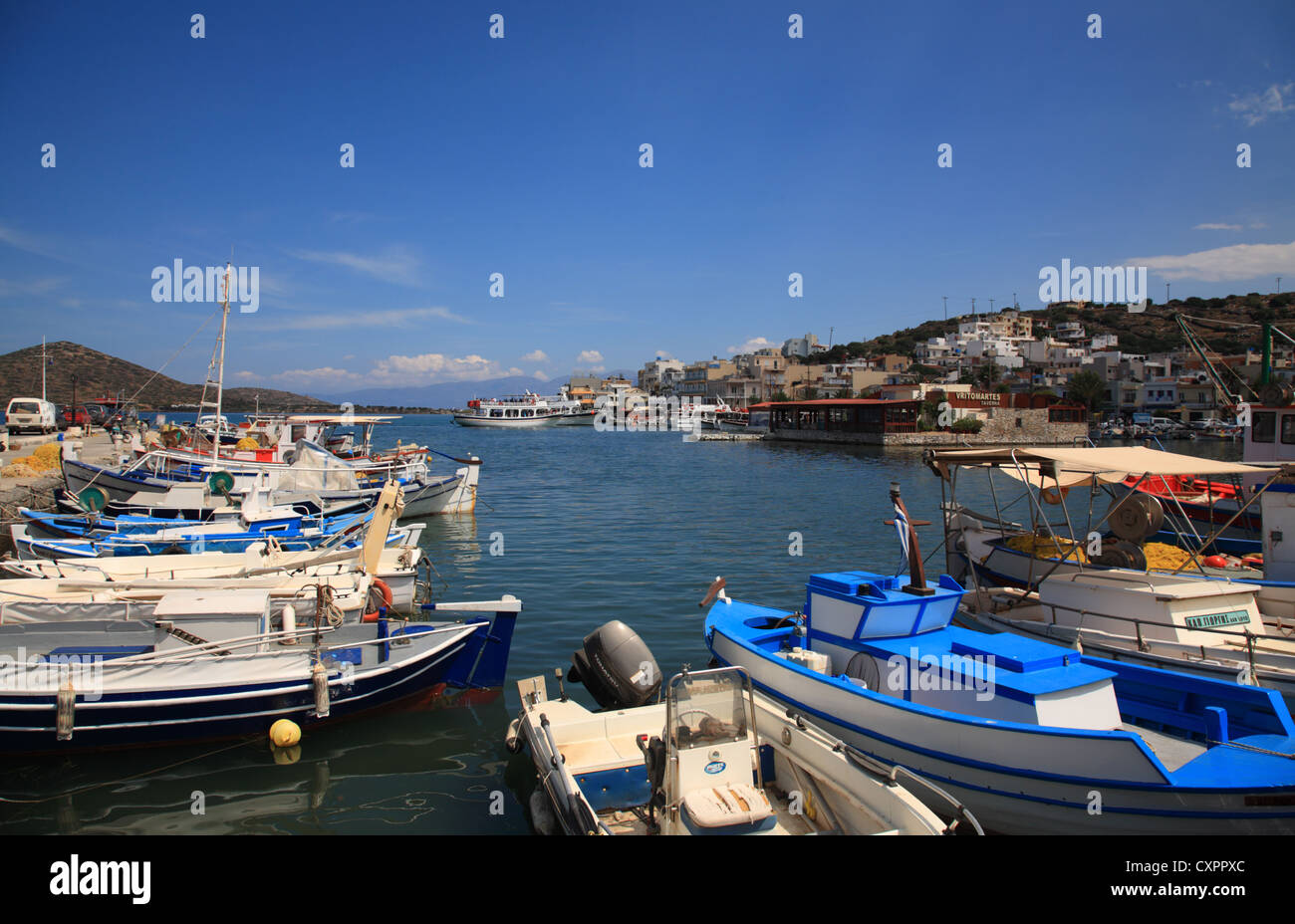 Quay at Elounda, Crete, Greece Stock Photo