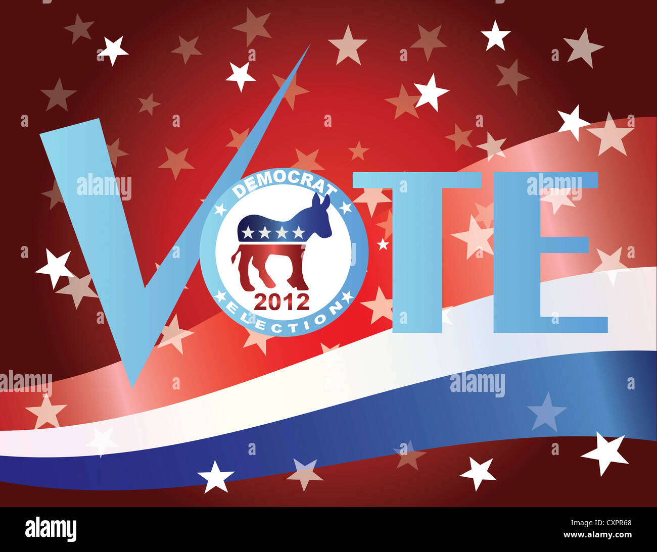 Vote Check Mark Text 2012 Democrat with US Flag Background Stock Photo