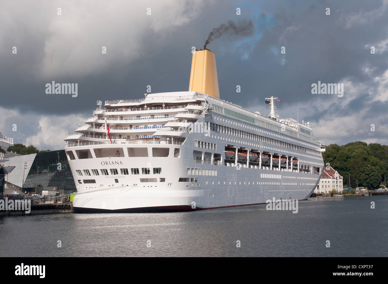 The P&O Cruise Ship, Oriana, docked in the port of Stavanger, Norway Stock Photo
