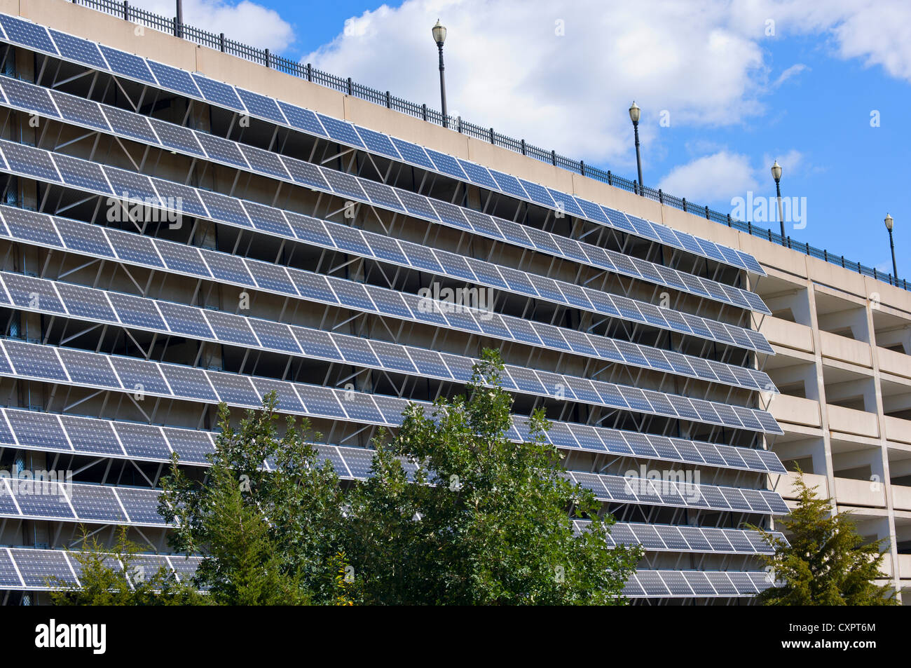 solar panels mounted on exterior wall of parking garage in saint paul minnesota Stock Photo