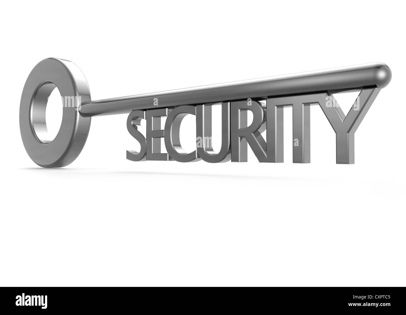 3D render of a silver key with the word SECURITY - Concept image Stock Photo