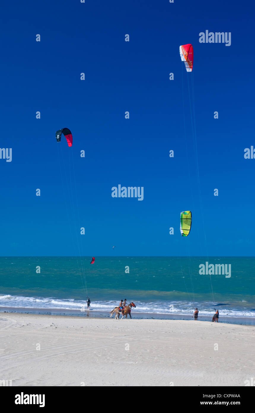 Cumbuco beach, Ceará, Brazil, kite surfers Stock Photo