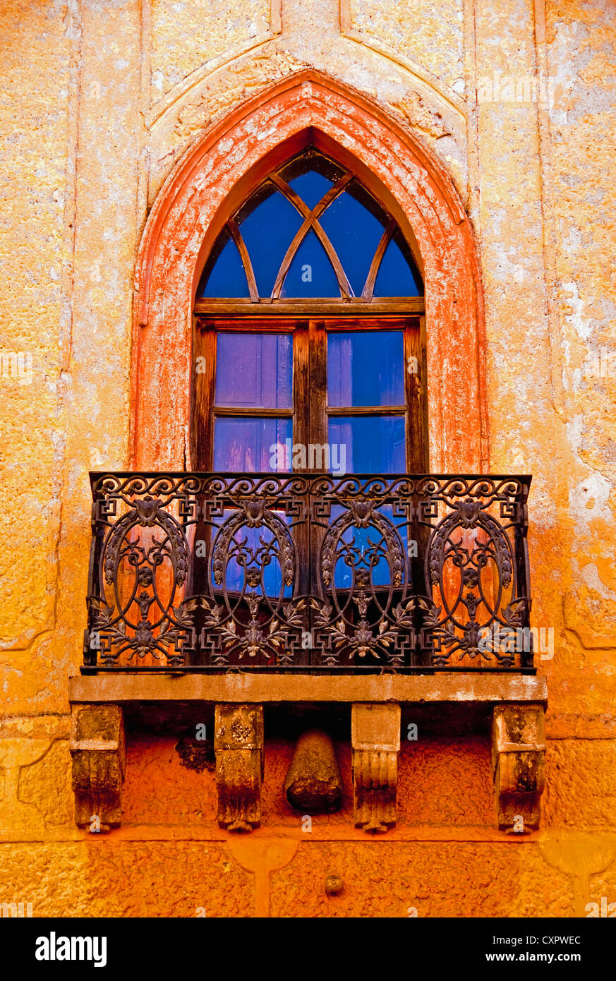 San Miguel de Allende, wrought iron balcony near central square Stock Photo