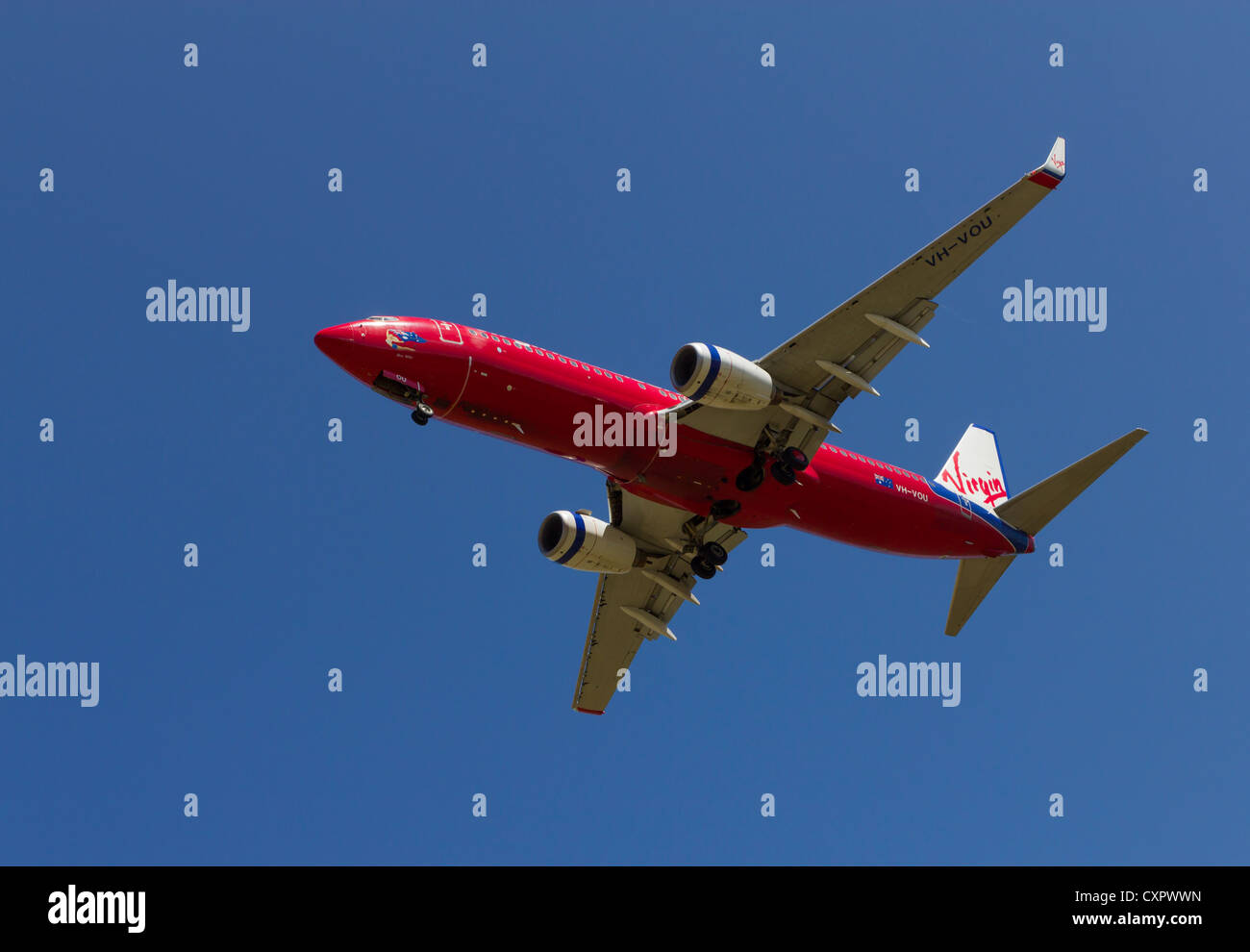 Virgin Australia passenger jet on landing approach Stock Photo