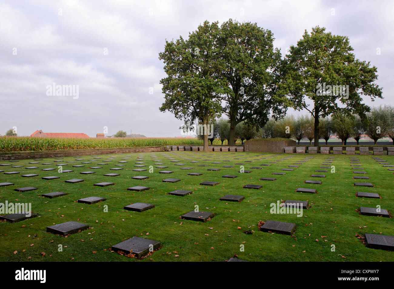 The German war cemetery of Langemark (also spelt 'Langemarck') is near the village of Langemark. Stock Photo
