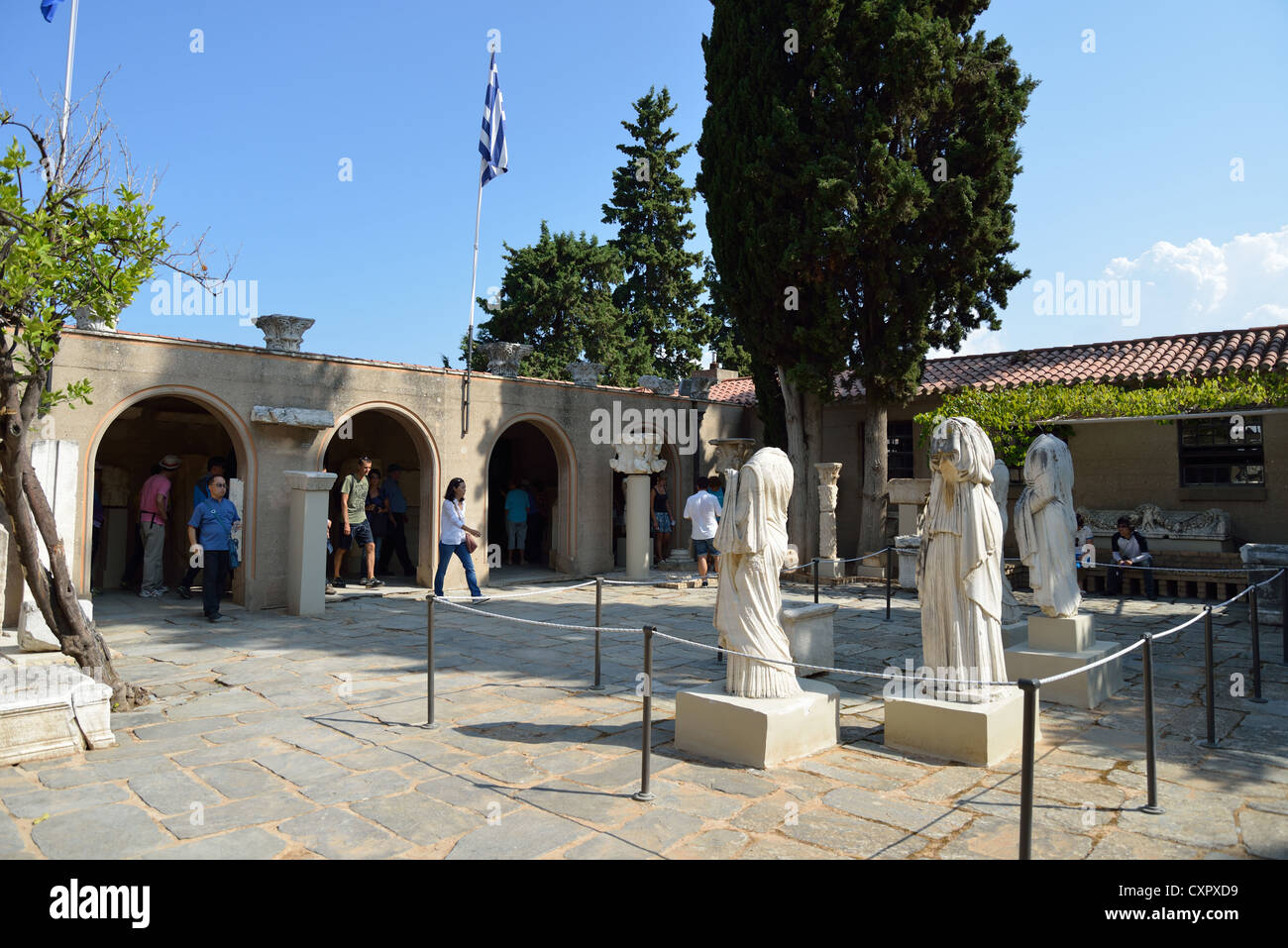 Courtyard of The Archaeological Museum of Ancient Corinth, Ancient Corinth, Corinth Municipality, Peloponnese Region, Greece Stock Photo
