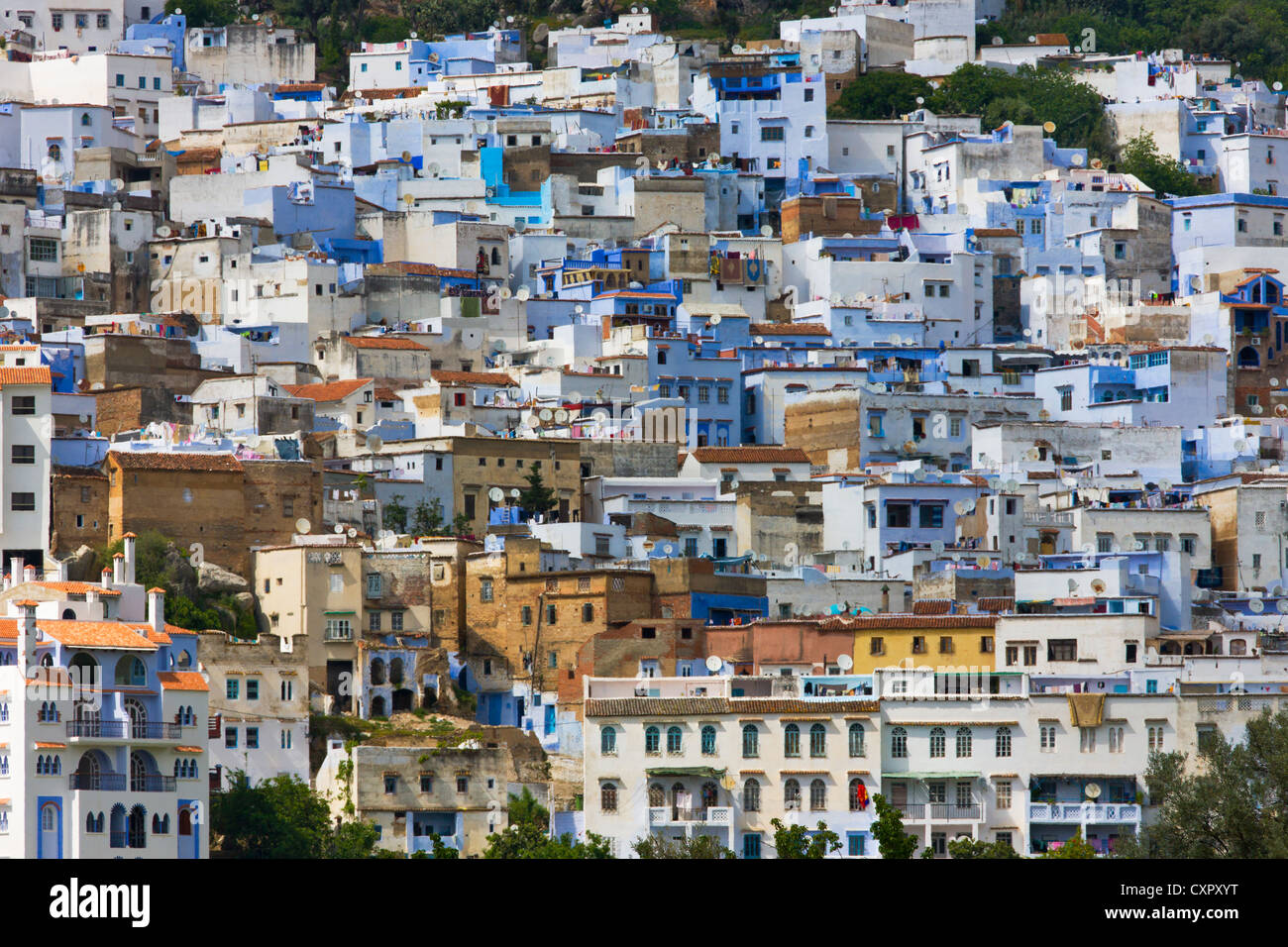 Cityscape of Chefchaouen in the Riff Mountains, Morocco Stock Photo