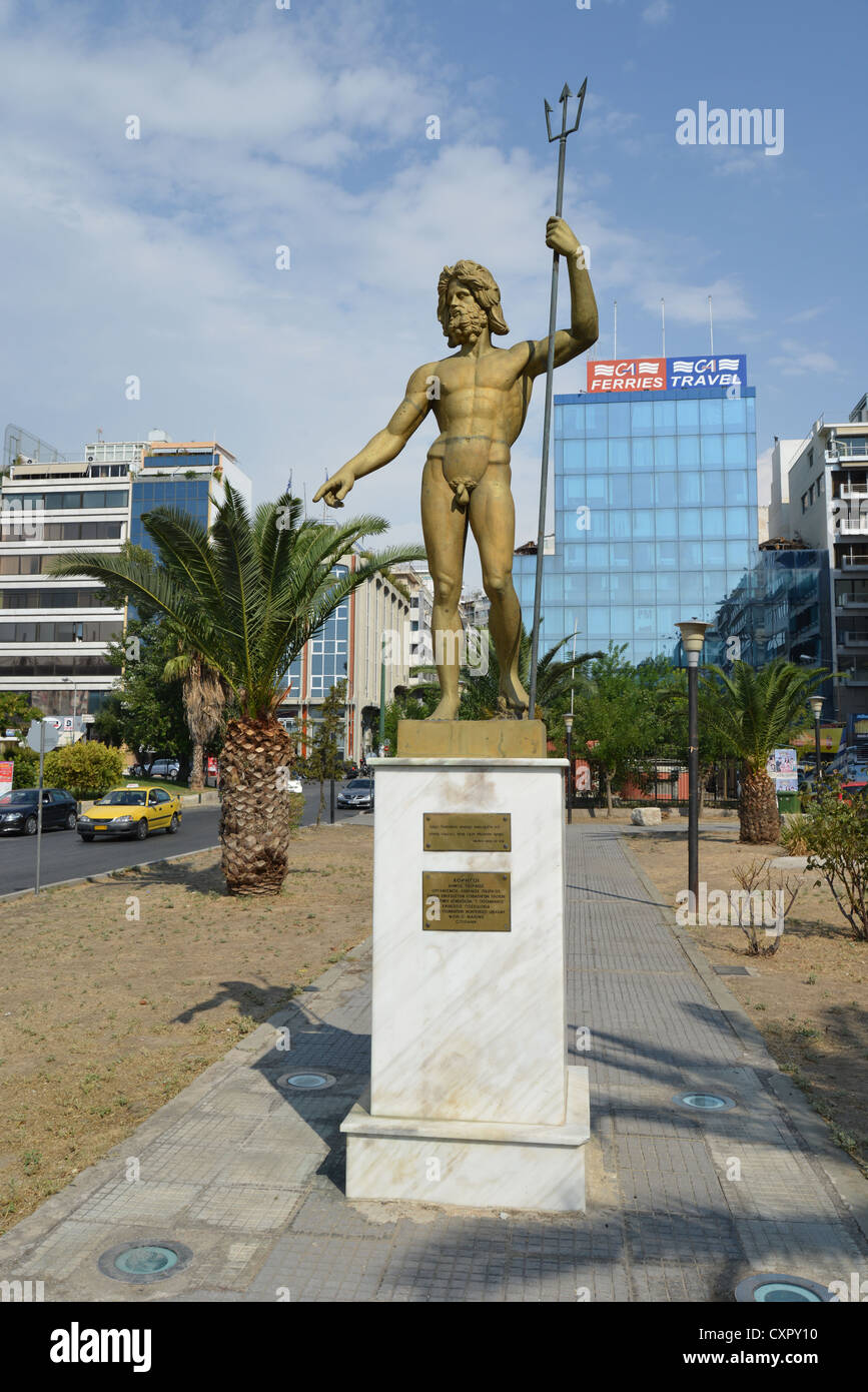 Statue of Neptune on foreshore, Piraeus, Athens, Attica Region, Greece Stock Photo