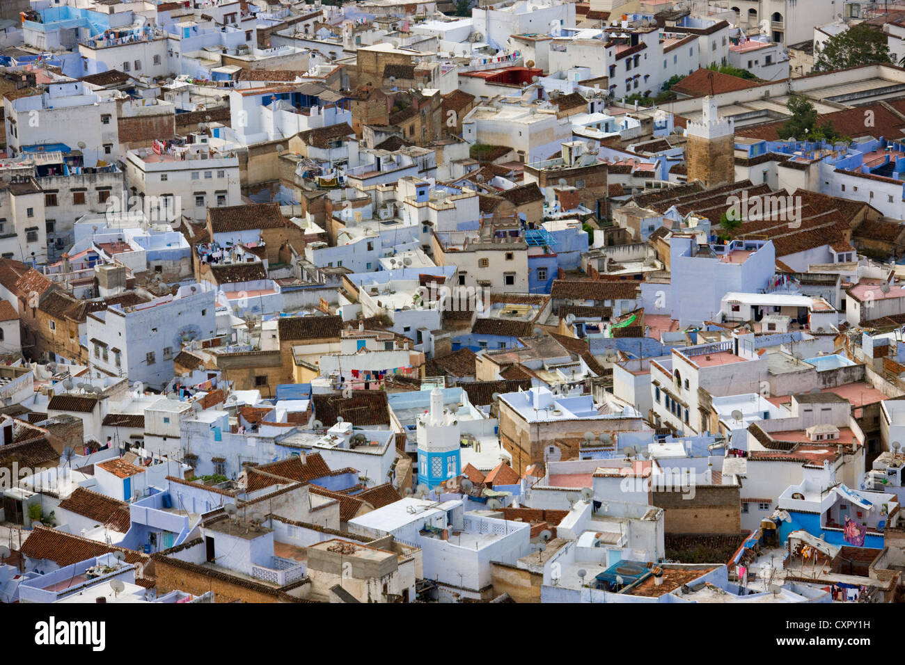 Overview of houses on the Riff Mountains, Chefchaouen, Morocco Stock ...