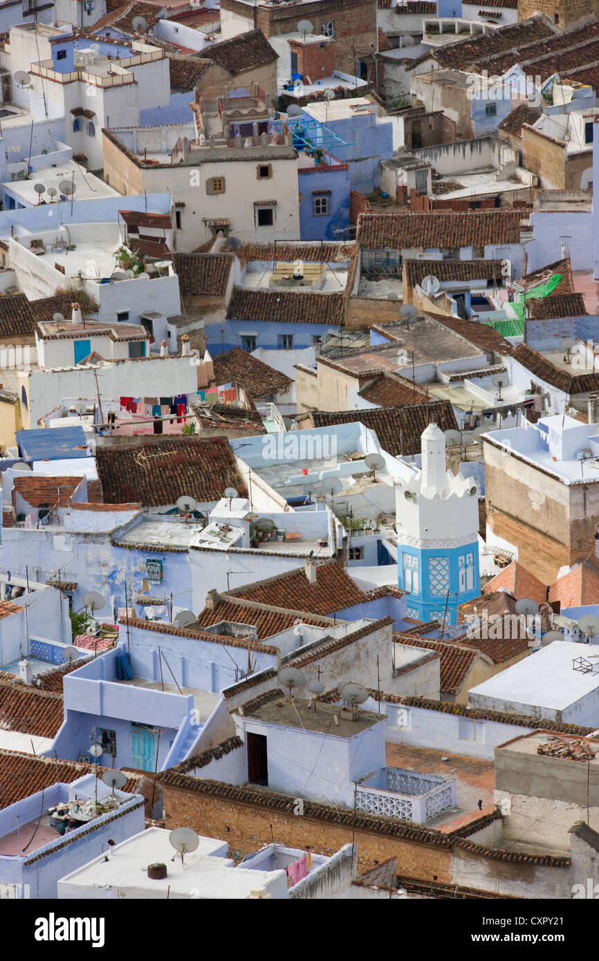 Overview of houses on the Riff Mountains, Chefchaouen, Morocco Stock ...