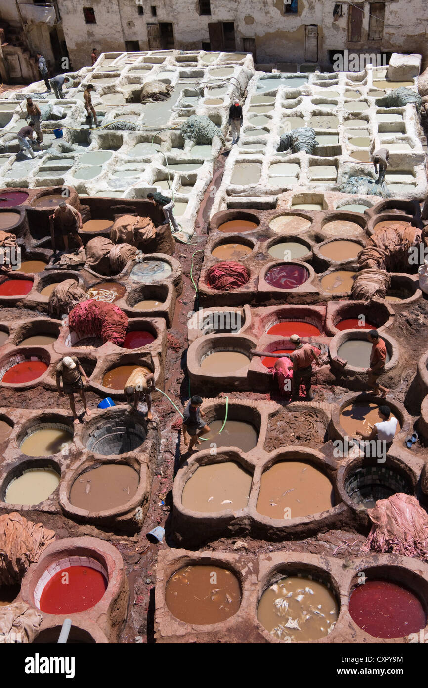 Tannery in the old medina, Fes, Morocco Stock Photo