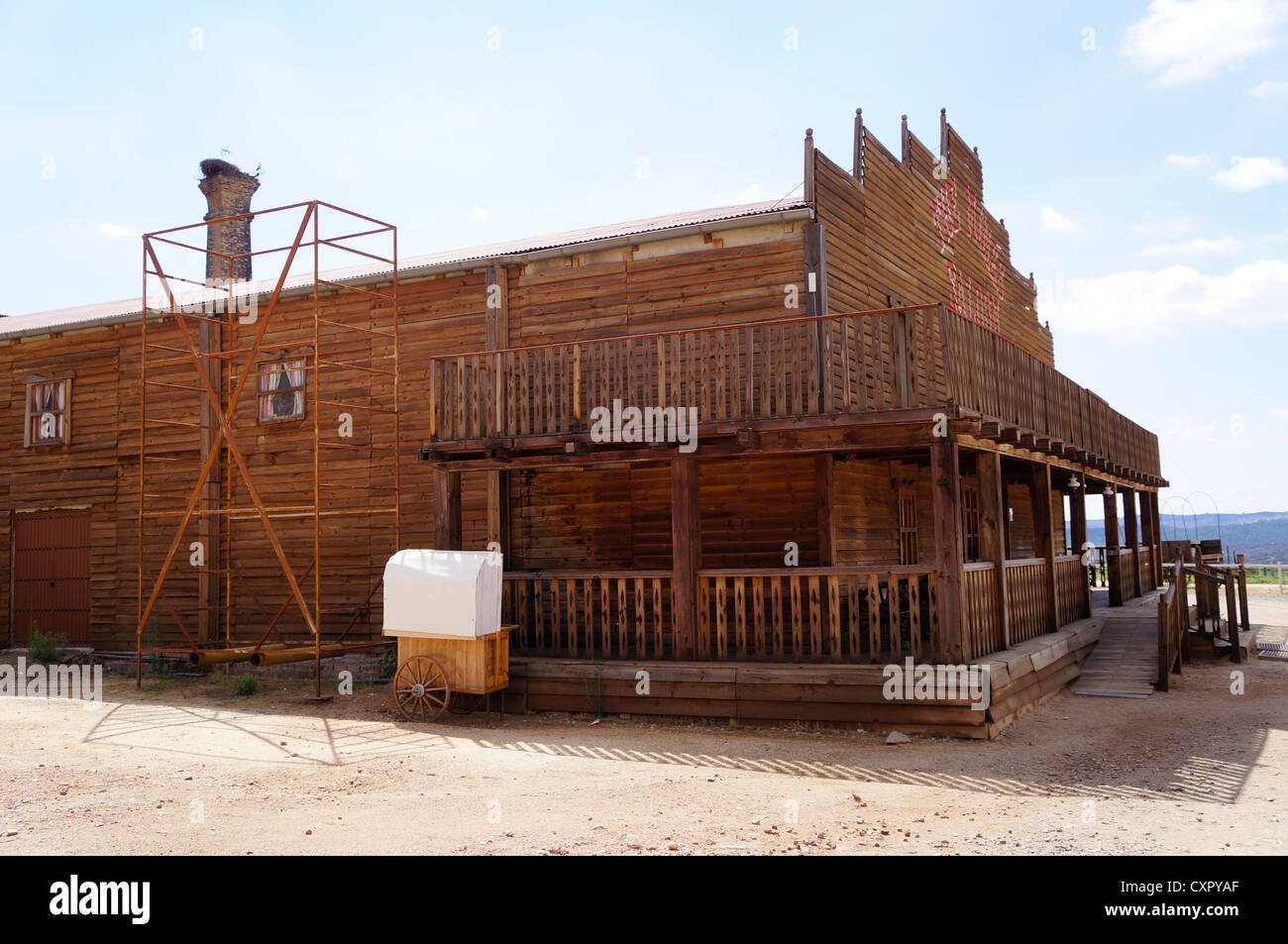 Western town saloon, a front view of an western wagon from the days of the wild west Seville, Spain Stock Photo