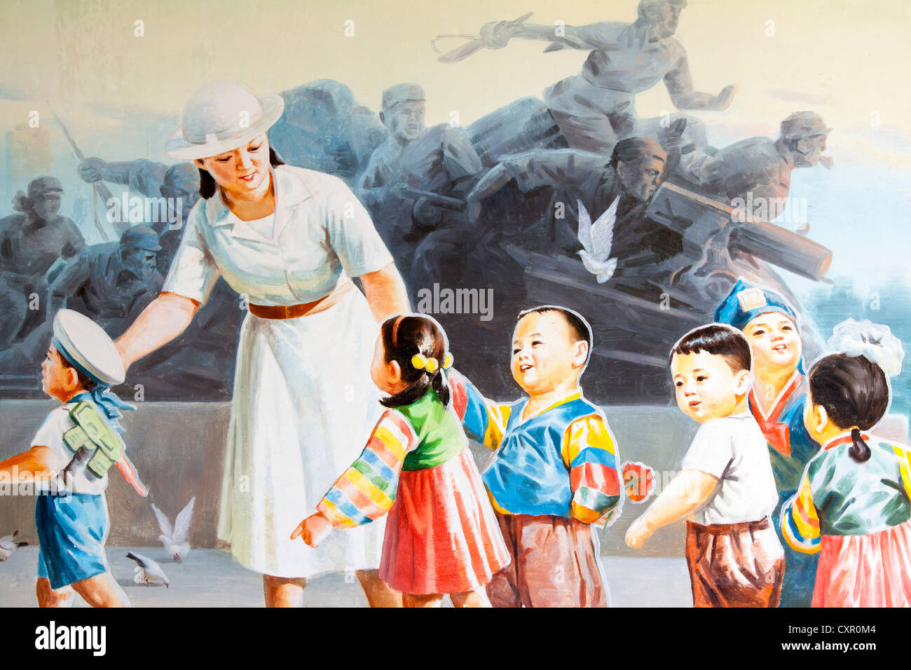 Democratic Peoples's Republic of Korea (DPRK), North Korea, poster at the Nampo Orphanage Stock Photo