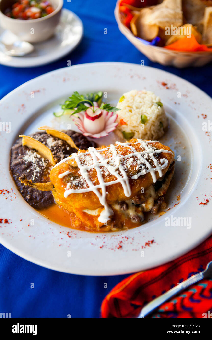 Traditional Mayan dish of stuffed pepper with rice and beans Stock
