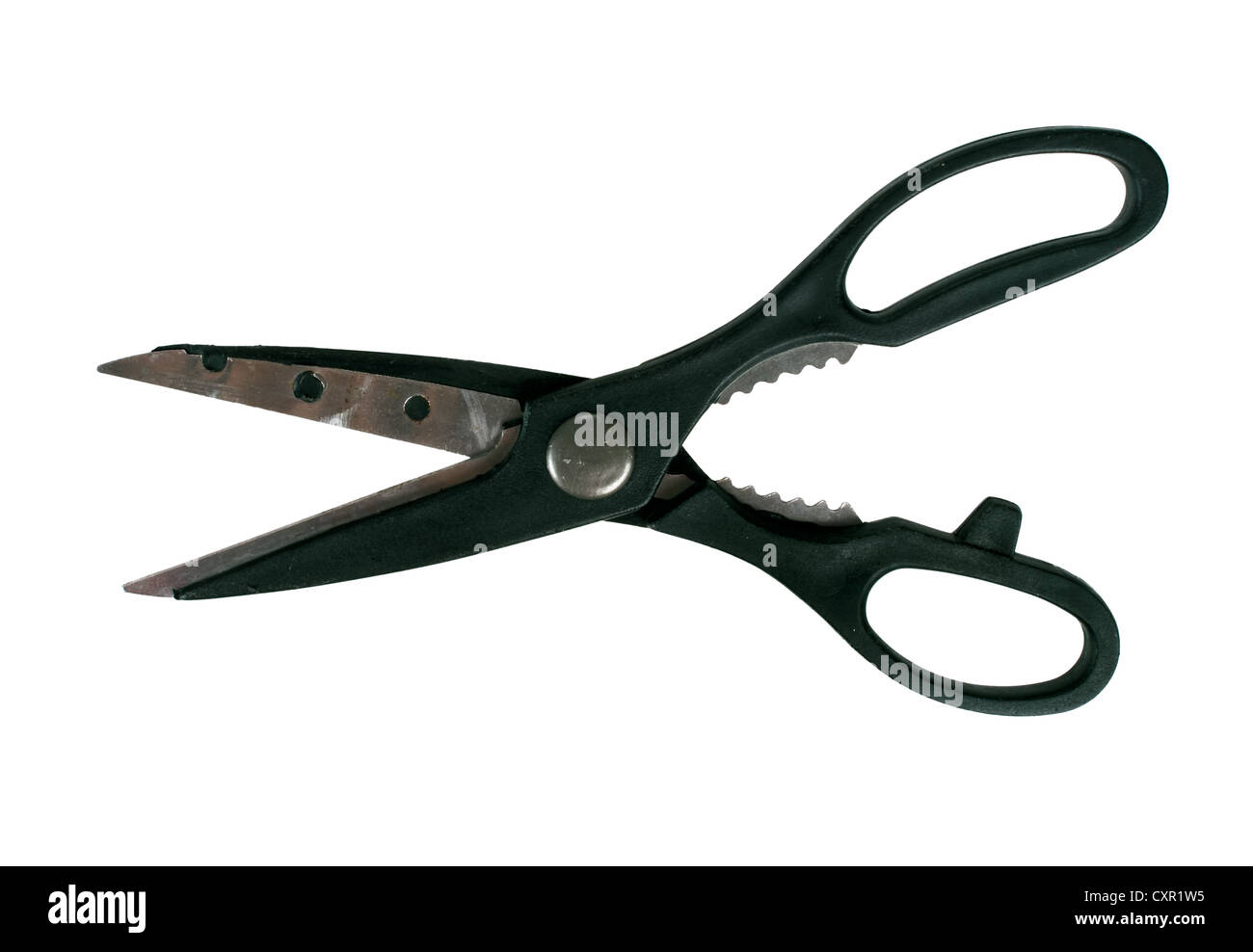 Kitchen scissors with plastic handles and bottle opener Stock Photo