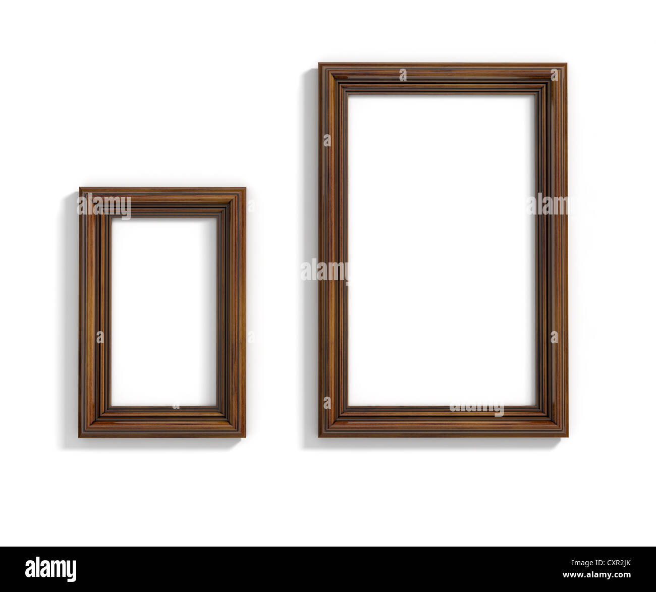 3d illustration of wood frames with shadow hanging on the wall Stock ...