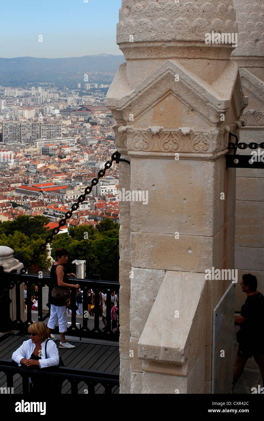 View,  panoramica Mirador, Church,  Note Dame, la Garde, Marseille, Provence Alpes Cote d Azur, France, Europe Stock Photo