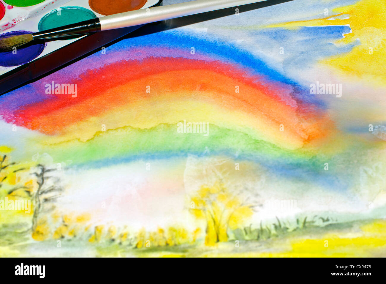 Abstract Child Art and aquarelle painting Stock Photo