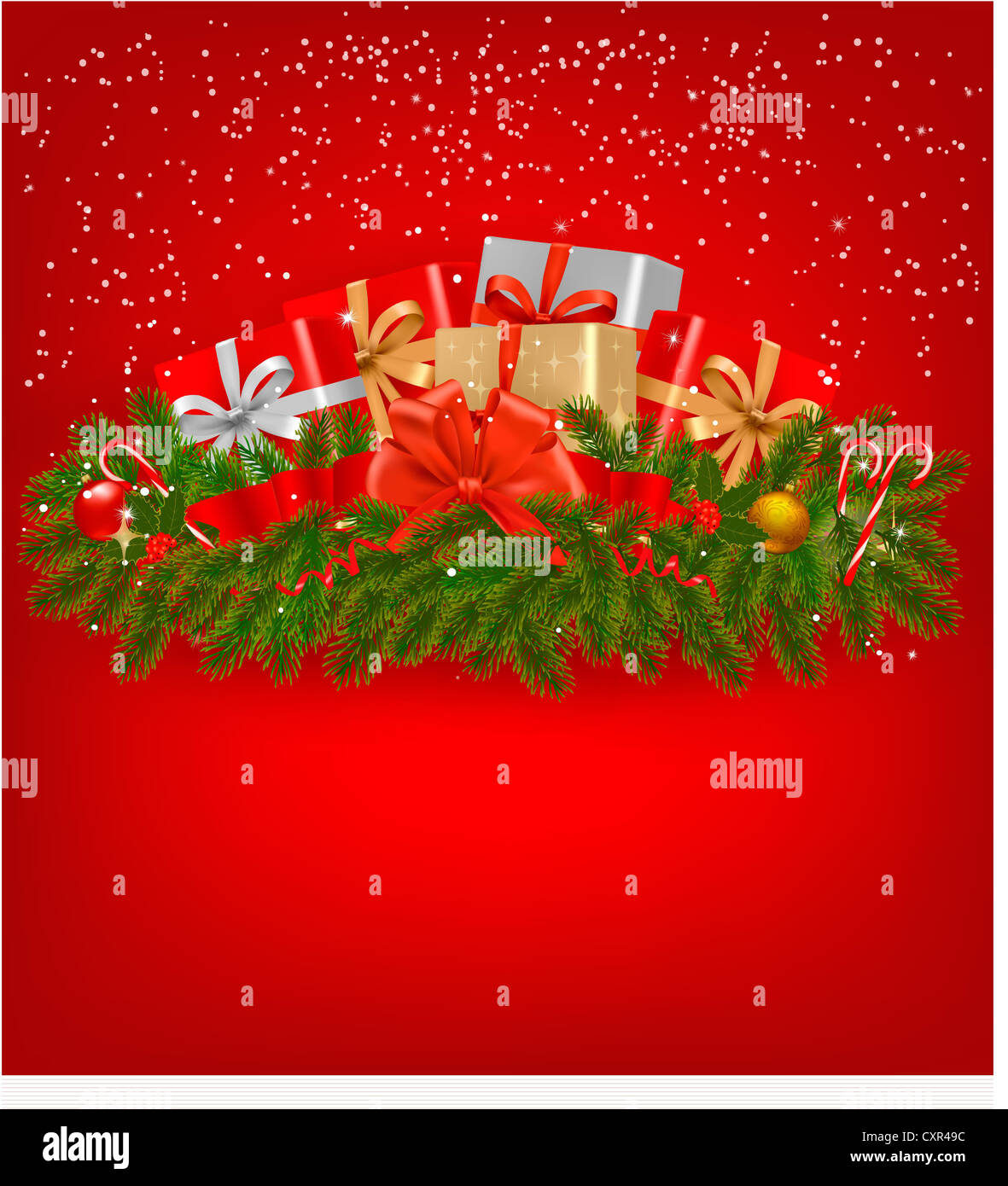 Christmas background with presents and a red ribbon Stock Photo - Alamy