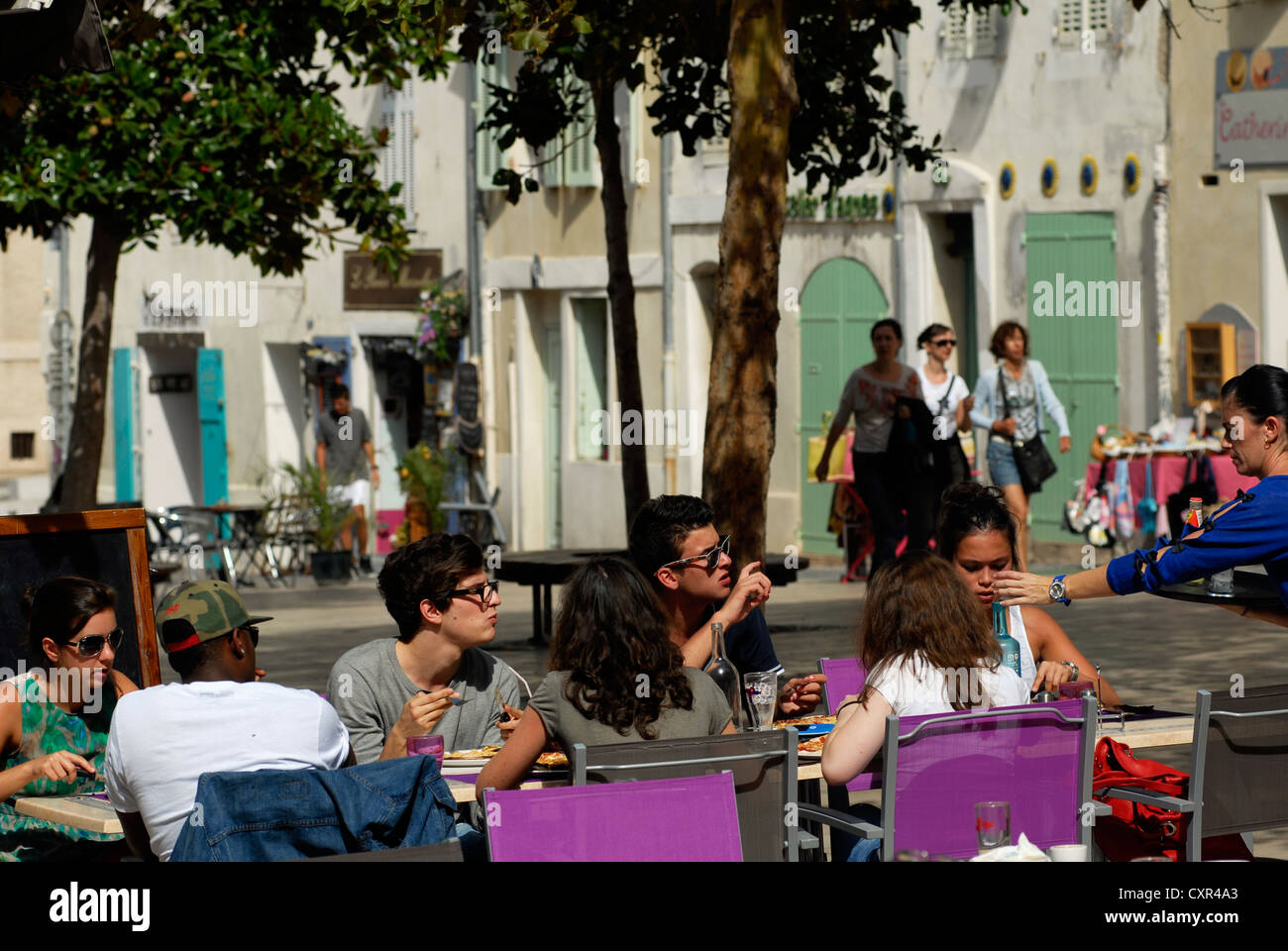 Bar,  people, Teeace, Young, Place des Pistoles Le Panier, Marseille, Provence Alpes Cote d Azur, France, Europe Stock Photo