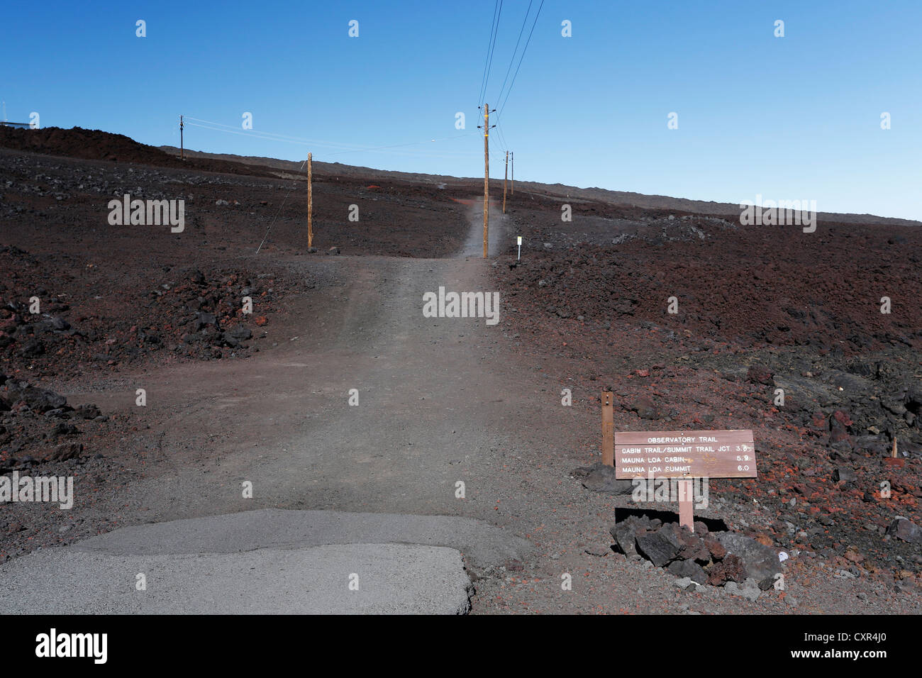 Hiking trail to the summit of the Mauna Loa volcano, Big Island, Hawaii, USA Stock Photo