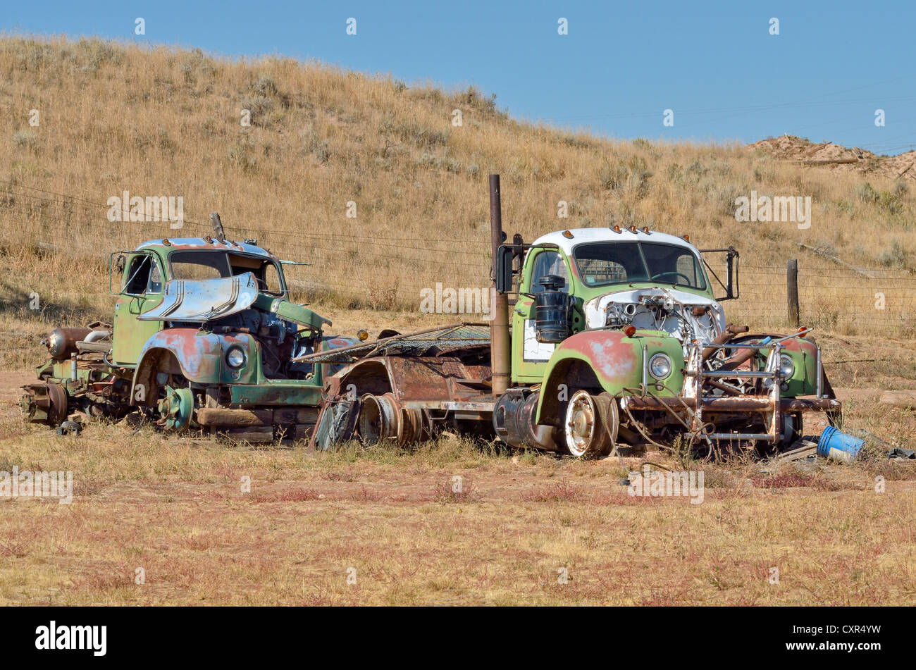 Junk trucks, exploited, Thermopolis, Wyoming, USA, PublicGround Stock Photo