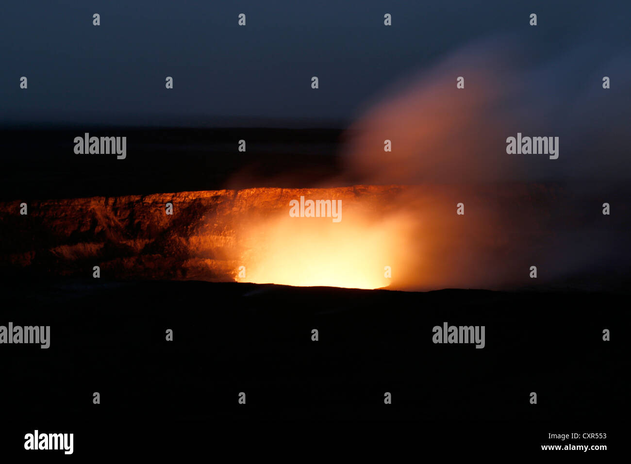 Halemaumau crater glow at night, Hawaii Volcanoes National Park, Big