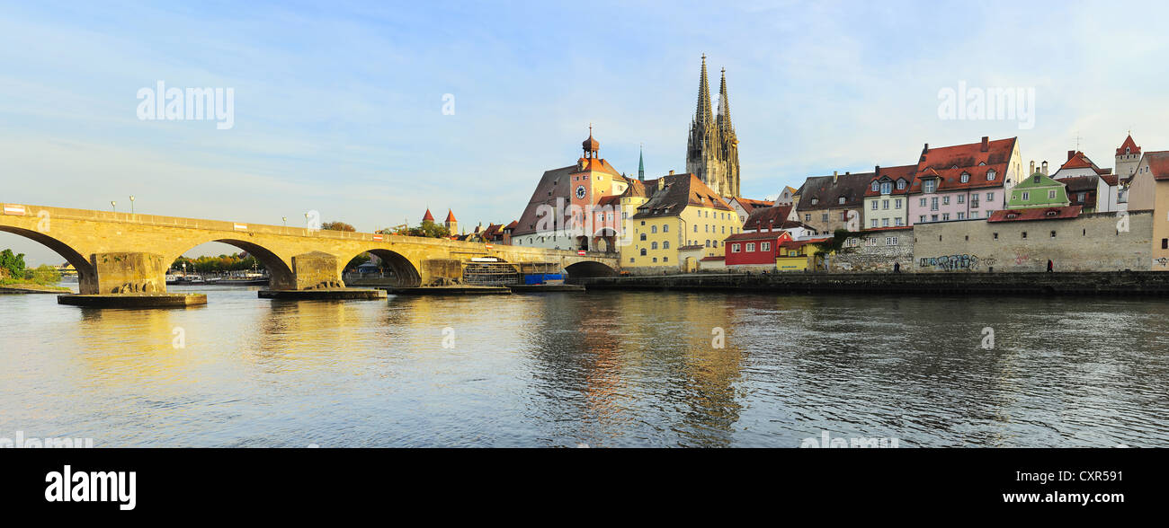 Regensburg at sunset, Germany. Medieval city center is UNESCO World Heritage Site Stock Photo