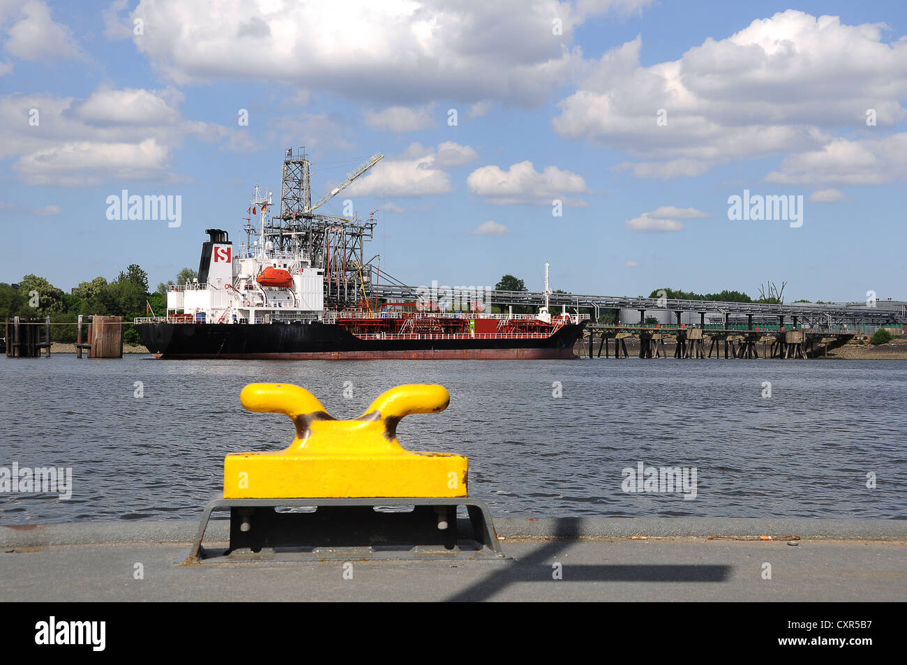Bollard, chemical tanker, Finkenwerder, port, Hamburg, Germany, Europe Stock Photo