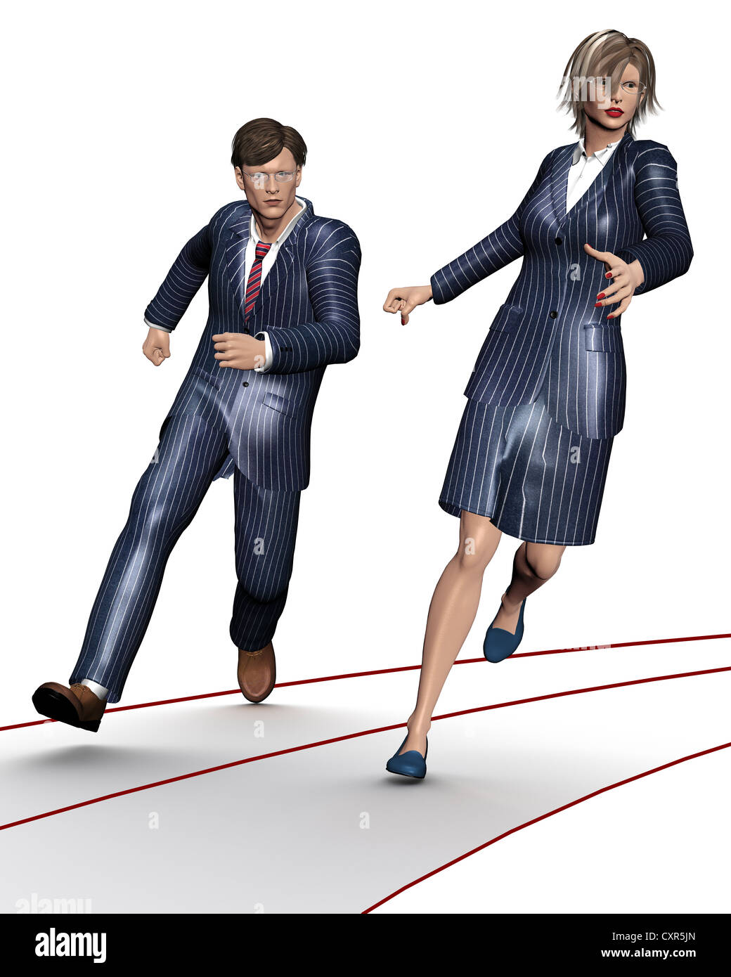 Foot race between a woman and a man, symbolic image for female quota ...