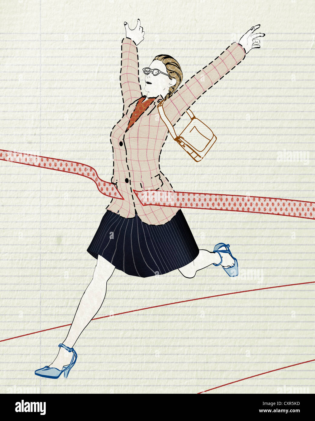 Woman jubilantly crossing the finish tape, symbolic image for career
