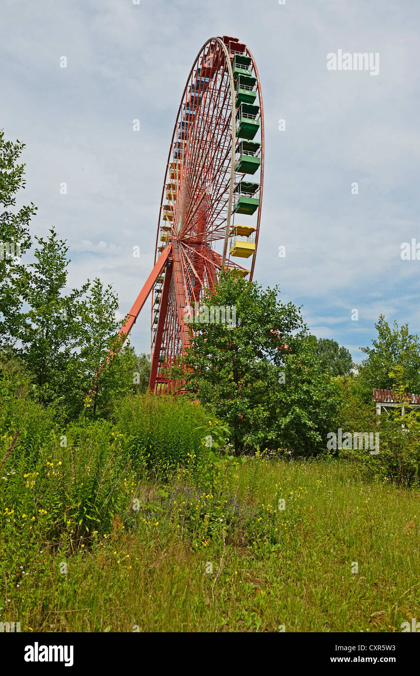 View of the 45-meter-high Ferris wheel in the former Spreepark Berlin amusement park, formerly known as Kulturpark Plaenterwald Stock Photo