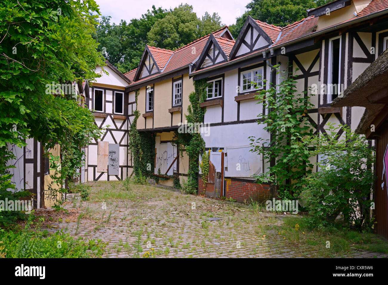 Half-timbered houses, location of national and international film and television productions, in the former Spreepark Berlin Stock Photo
