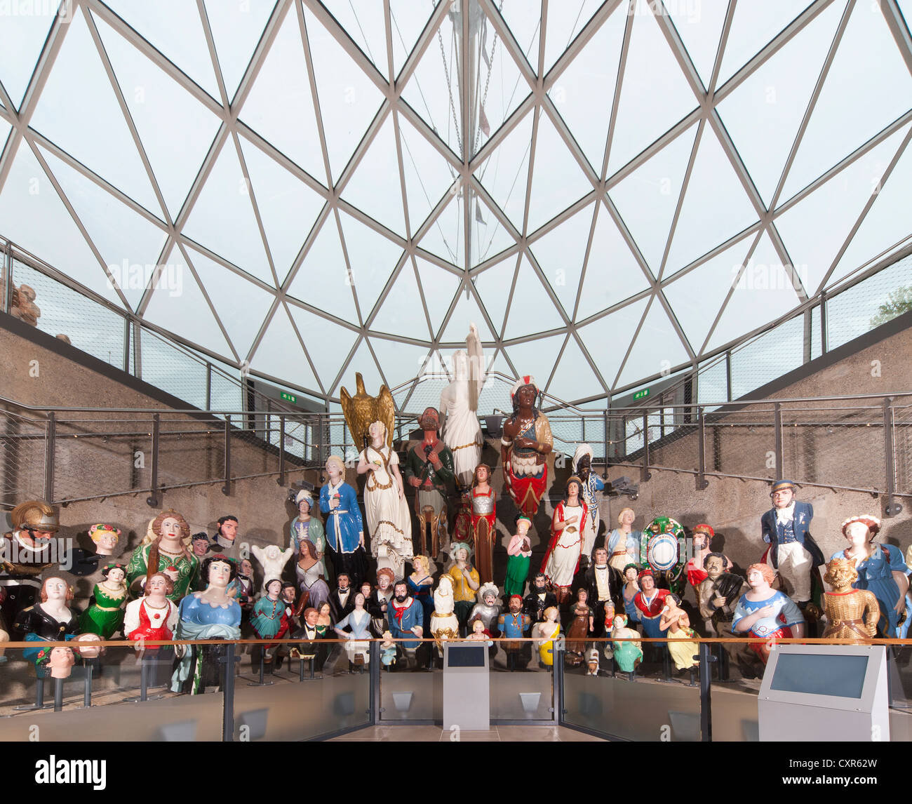 Largest collection of over 80 merchant navy figureheads on display at he Cutty Sark ship in dry dock in Greenwich London England Stock Photo