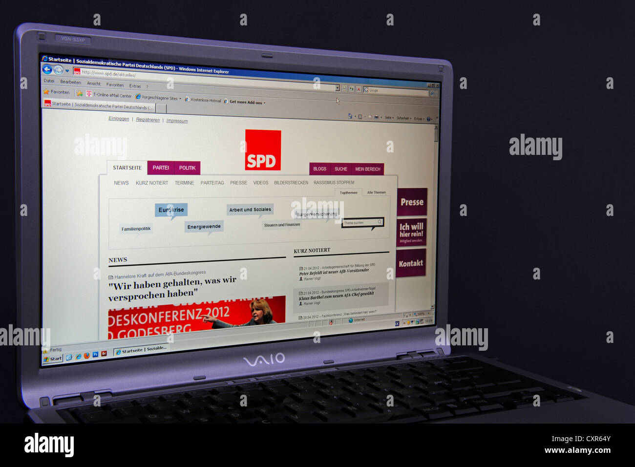 Website, SPD webpage on the screen of a Sony Vaio laptop, Social Democratic  Party of Germany Stock Photo - Alamy