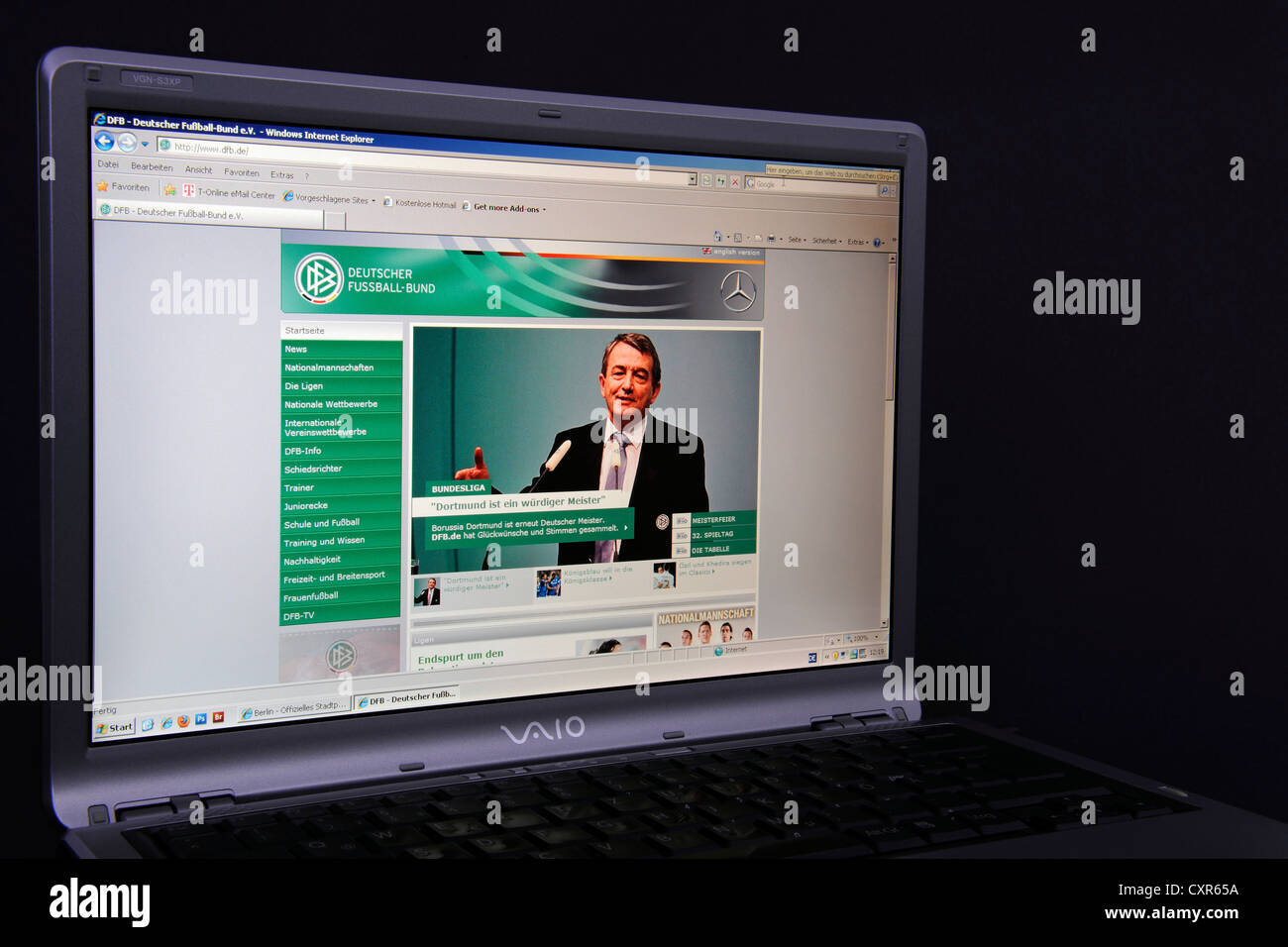 Website, webpage of the DFB, the German Football Association, on the screen of a Sony Vaio laptop Stock Photo