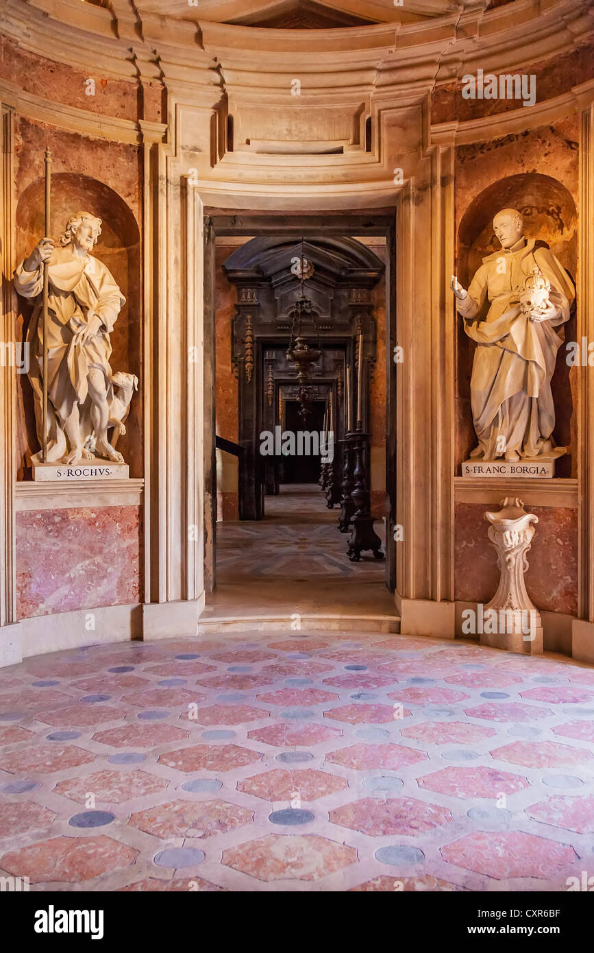 St Roch and St Francis Borgia. Italian baroque statues in the Basilica of the Mafra National Palace, Portugal. Stock Photo
