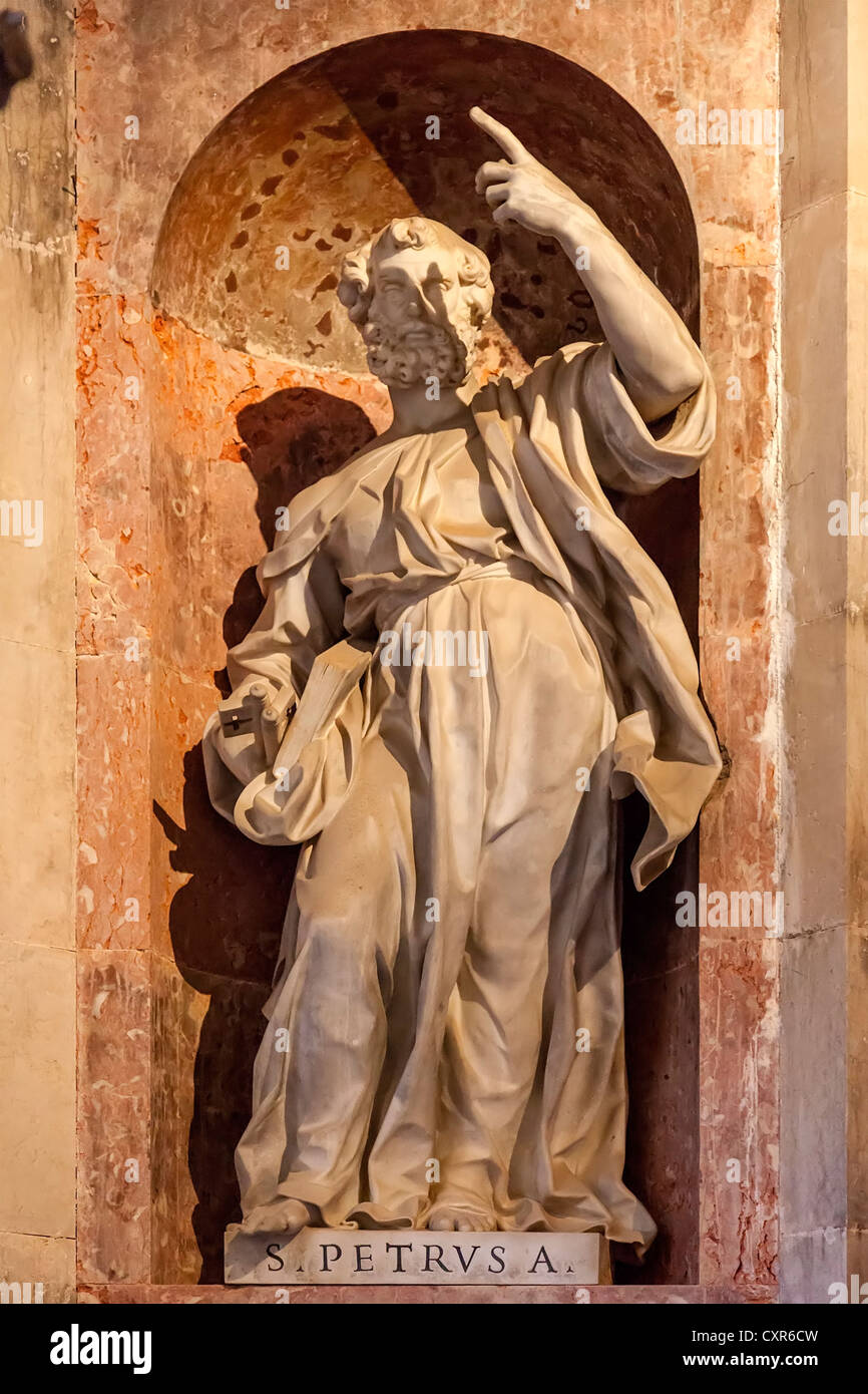 St Peter Apostle. Italian baroque statue in the Basilica of the Mafra National Palace, Portugal. Stock Photo