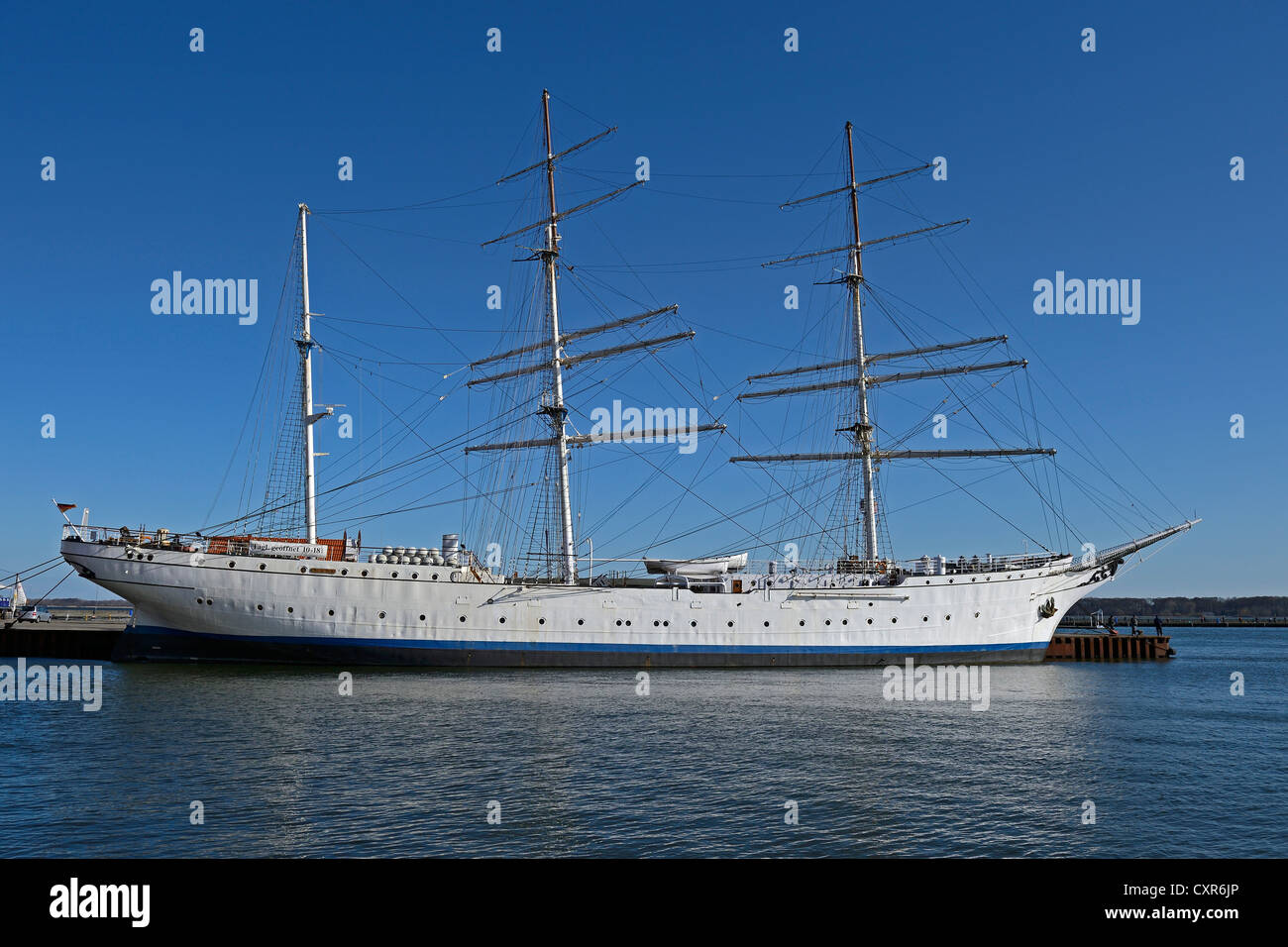 Gorch Fock I, a sailing ship, in the old port of the Hanseatic city of