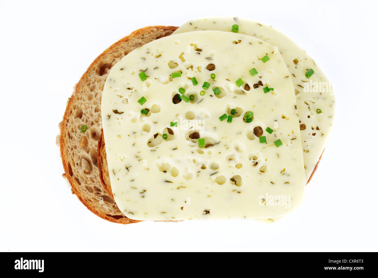 Wild garlic cheese on multigrain bread Stock Photo