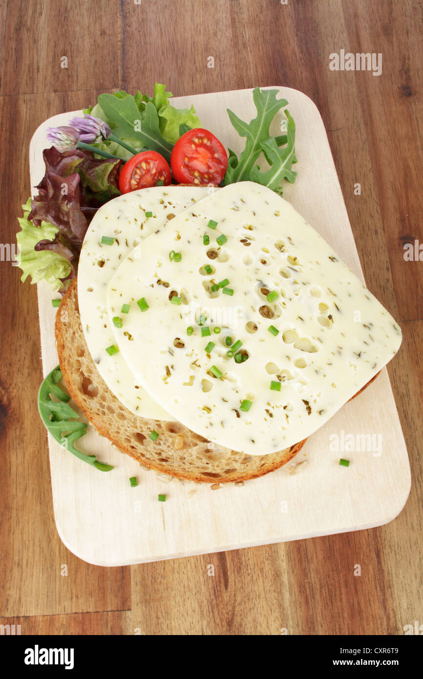 Wild garlic cheese on multigrain bread Stock Photo
