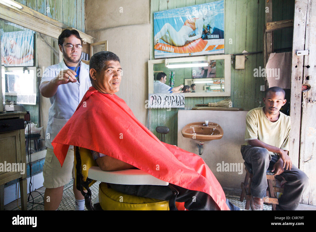 Private hair salon in the historic city of Santiago de Cuba, Cuba, Central America Stock Photo