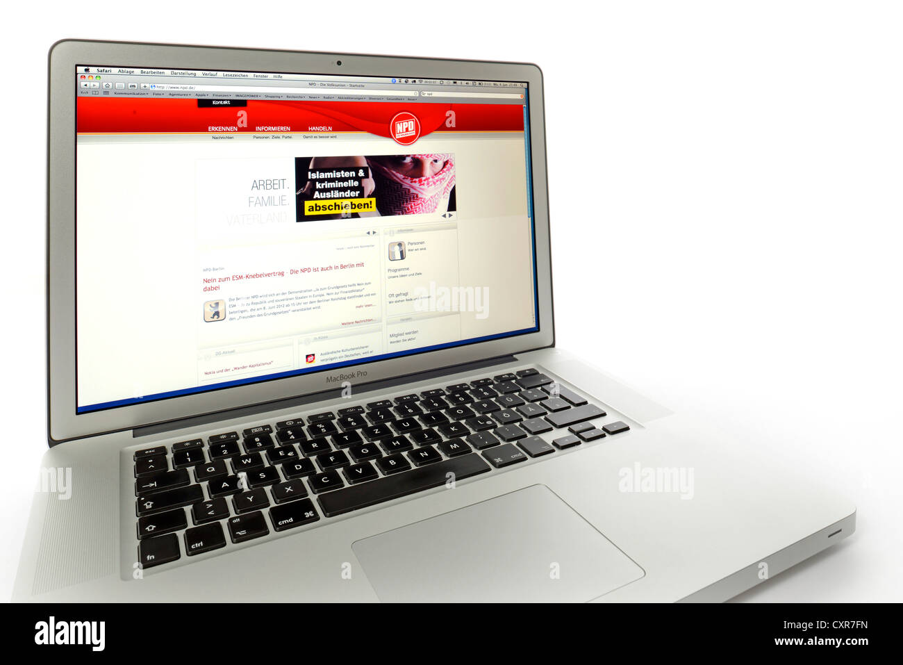 NPD, right-wing political party, website displayed on the screen of an Apple MacBook Pro Stock Photo