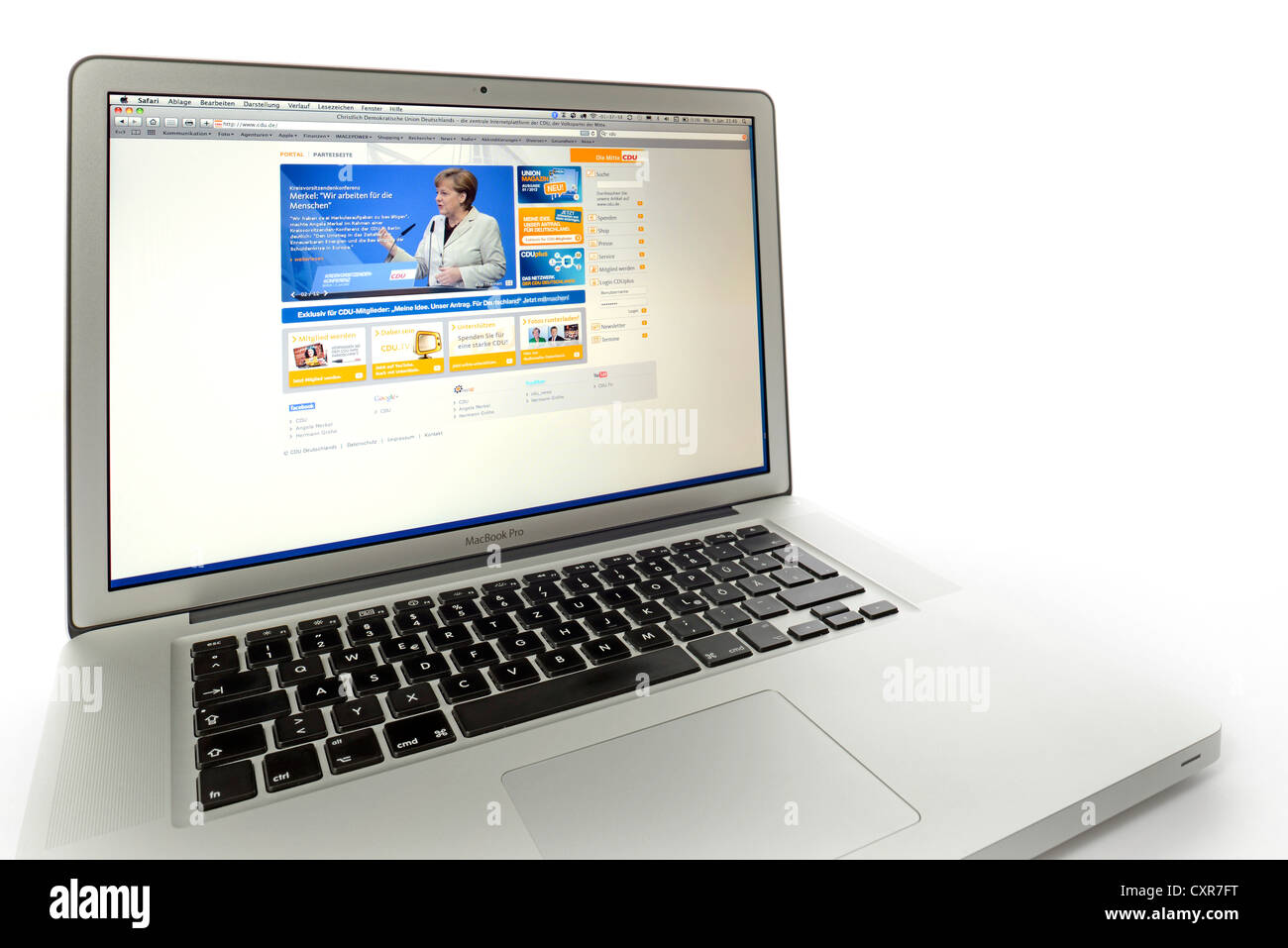 CDU, political party, website displayed on the screen of an Apple MacBook Pro Stock Photo
