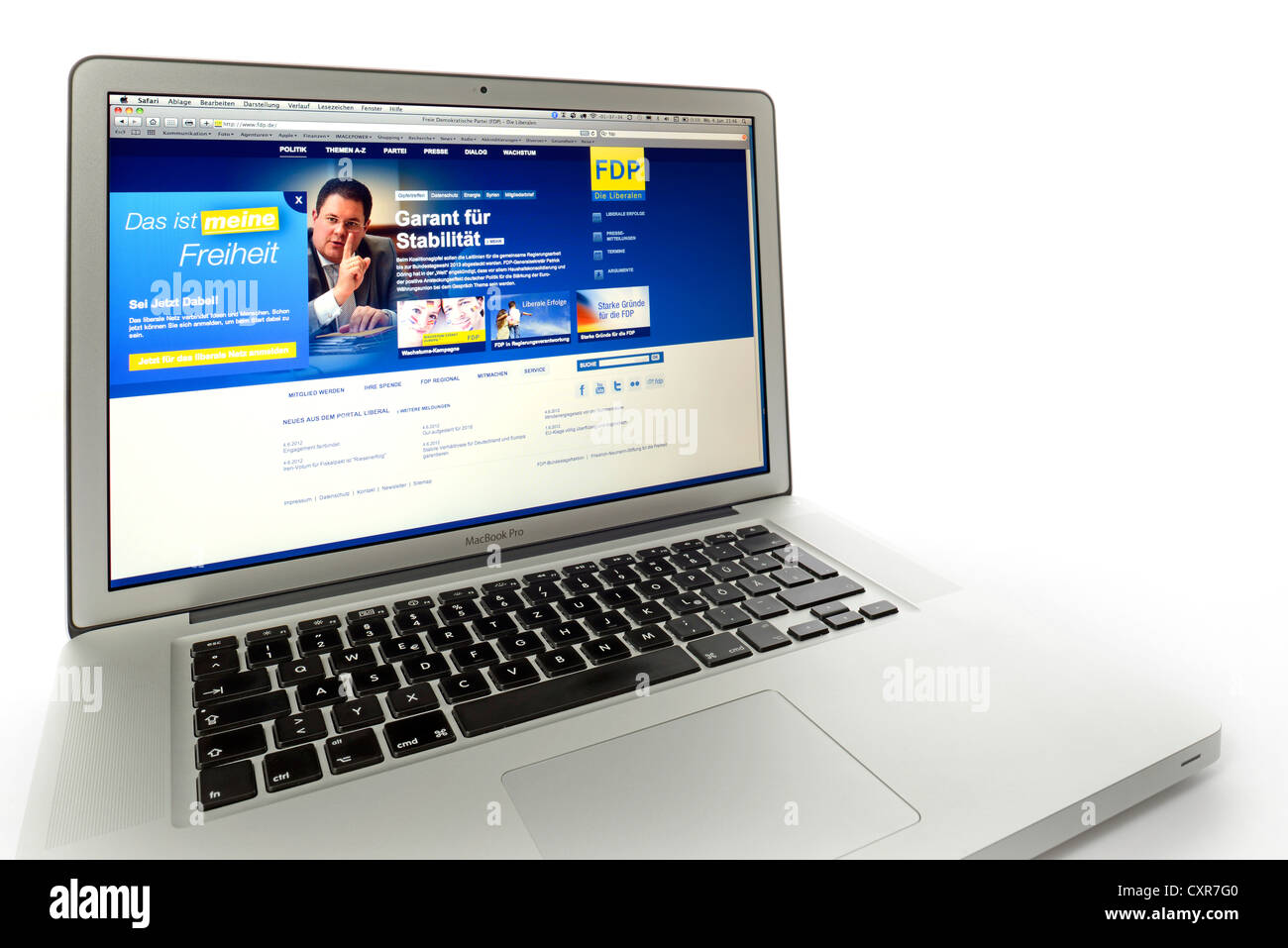 FDP, political party, website displayed on the screen of an Apple MacBook Pro Stock Photo