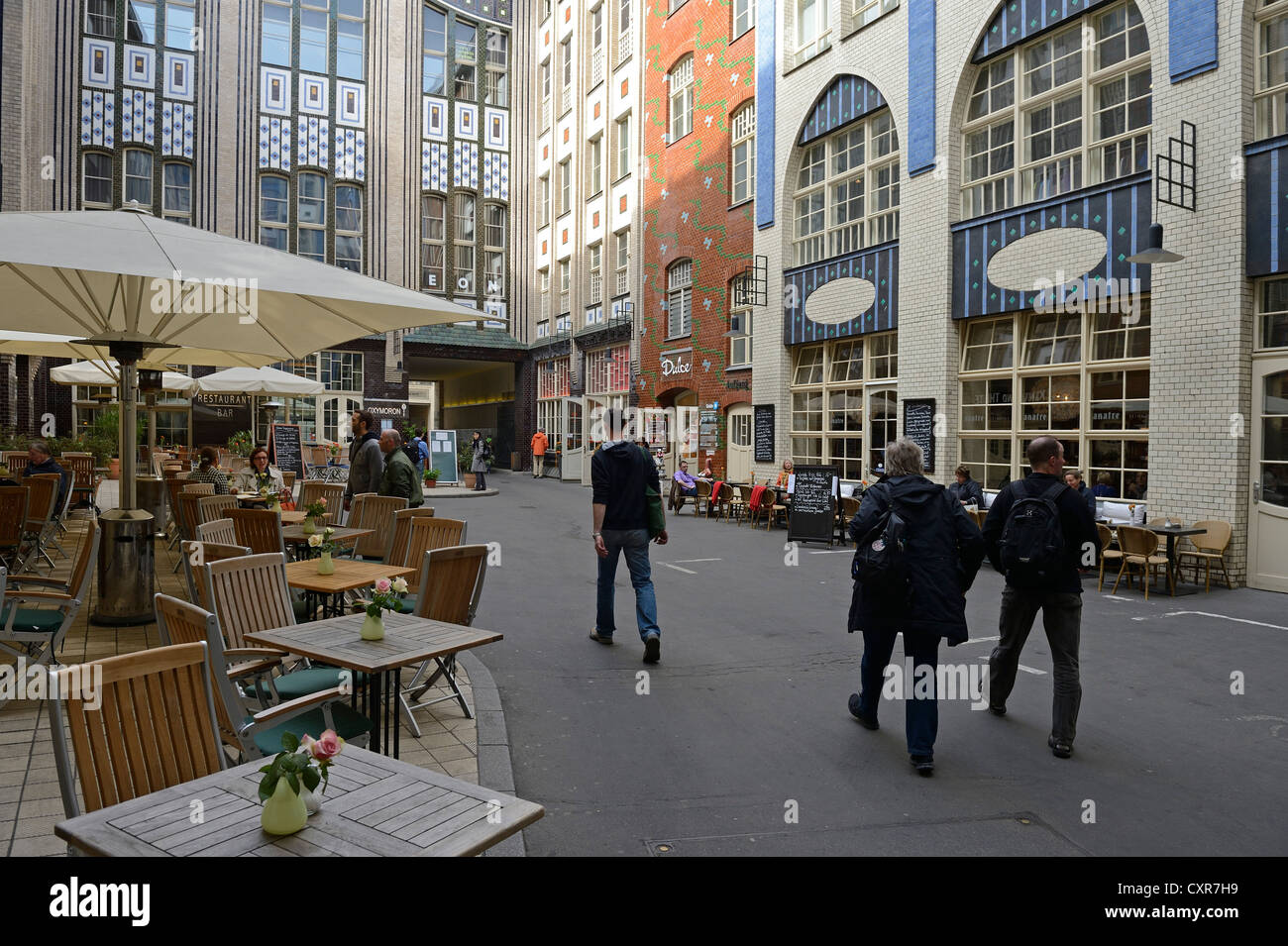 Tourists in the courtyard of the Hackeschen Hoefen, Hackescher Markt ...