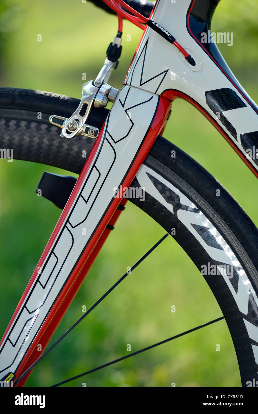 Detailed view of a high-quality carbon road bike Stock Photo
