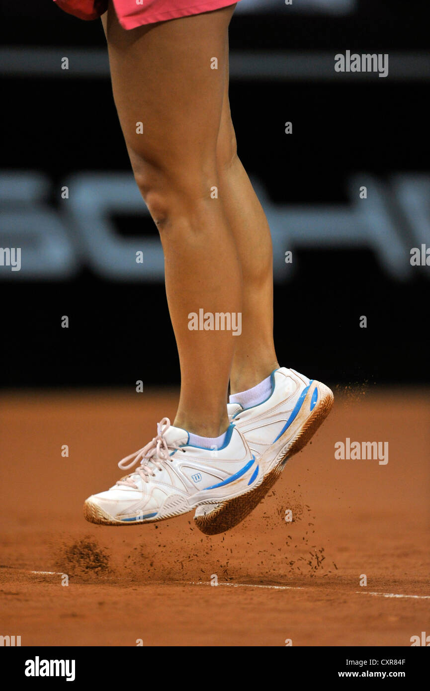 Detail view, tennis shoes, during serve, Porsche Tennis Grand Prix, Porsche-Cup, women's tour, Porsche-Arena, Stuttgart Stock Photo