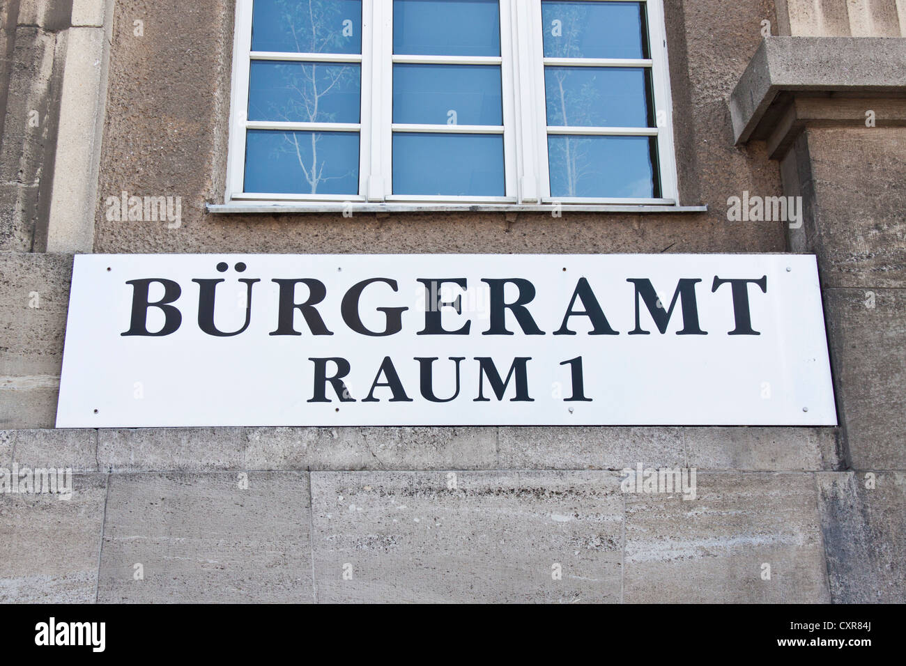 Sign, Buergeramt, Raum 1, citizen centre, room 1, Spandau Town Hall, Spandau district, Berlin, Germany, Europe Stock Photo