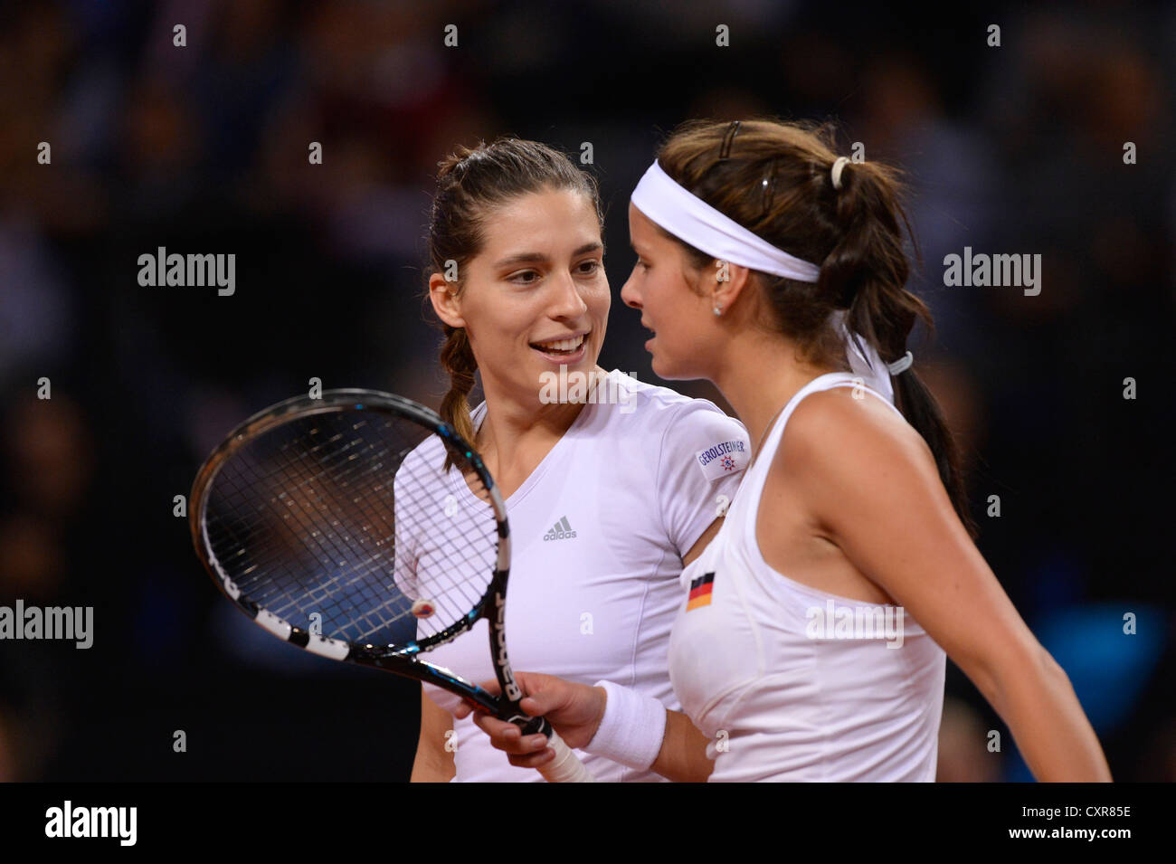Julia Goerges and Andrea Petkovic, GER, discussing strategy, Ladies' Tennis, Doubles, FedCup, Fed Cup, World Group Play-offs Stock Photo